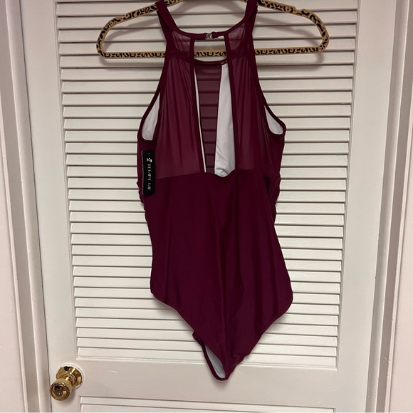 Tempt Me One Piece Swimsuit High Neck Plunge Mesh Ruched Monokini Large NWT - Picture 10 of 16